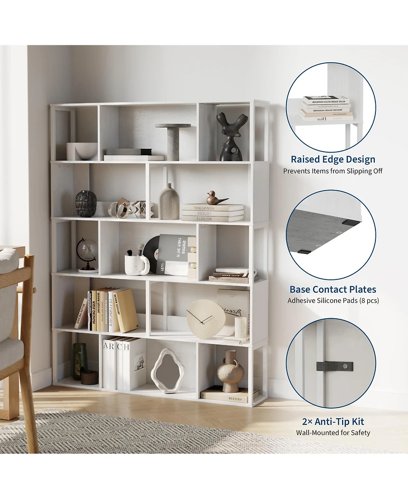 Gaomon Modern 5-Tier Geometric Standing Bookshelf, Bookcase for Living Room Storage