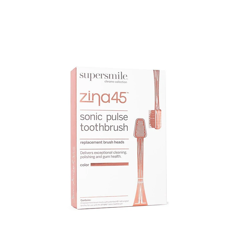 Supersmile Zina45 Sonic Pulse Toothbrush Chrome Replacement Heads 2 pack