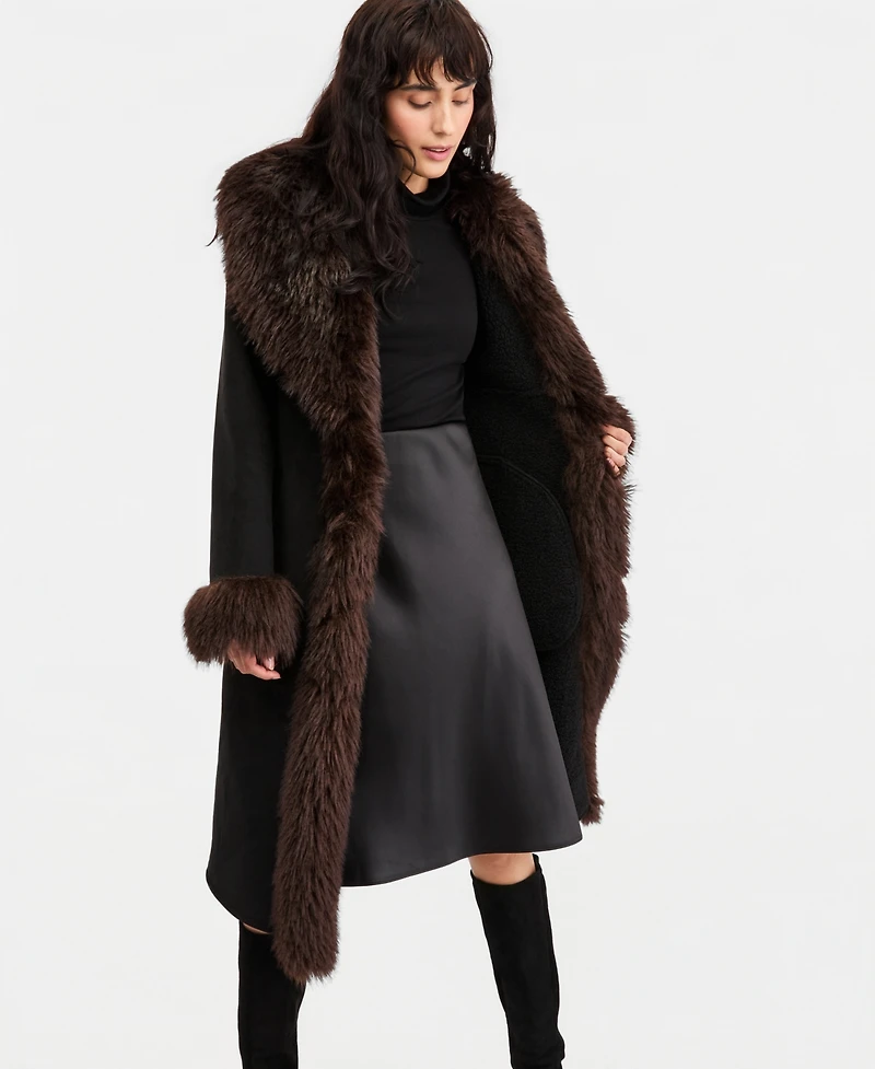 Avec Les Filles Women's Faux-Fur-Shawl-Collar Faux-Shearling Coat