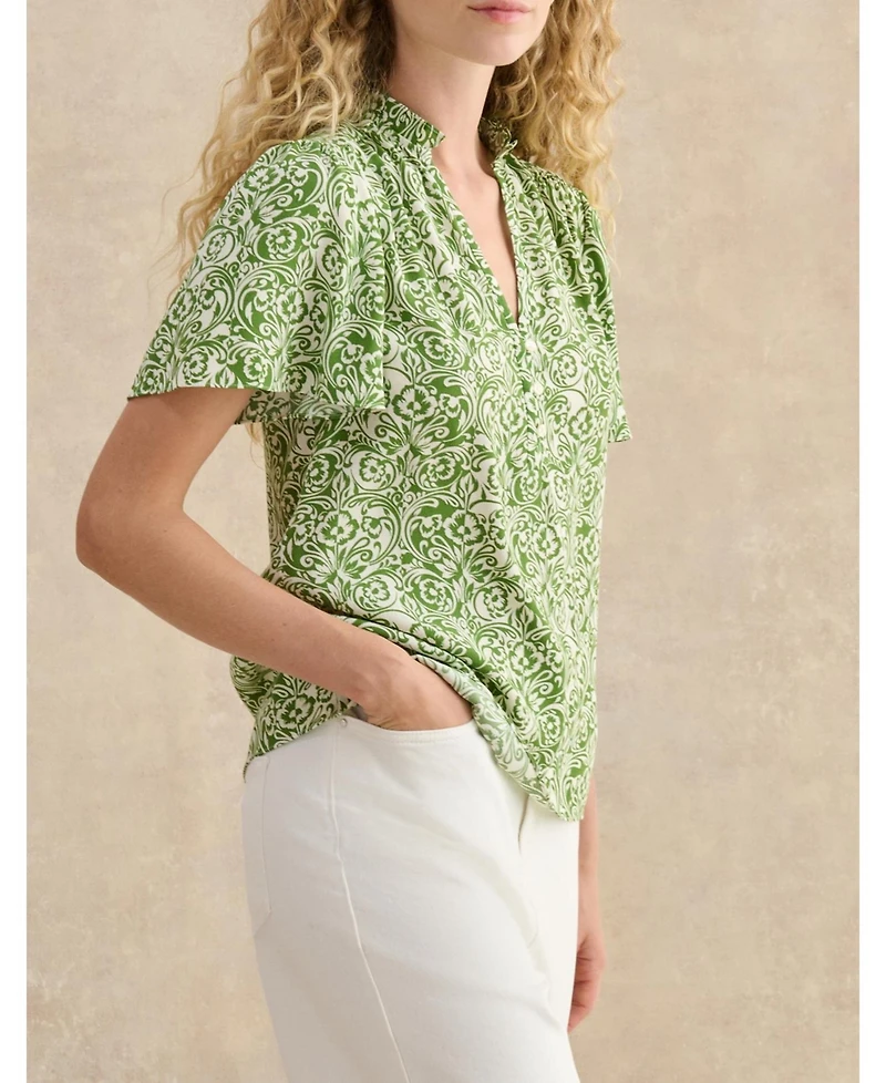Hobbs London Tania Short Sleeve V-Neck Printed Blouse