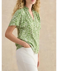 Hobbs London Tania Short Sleeve V-Neck Printed Blouse