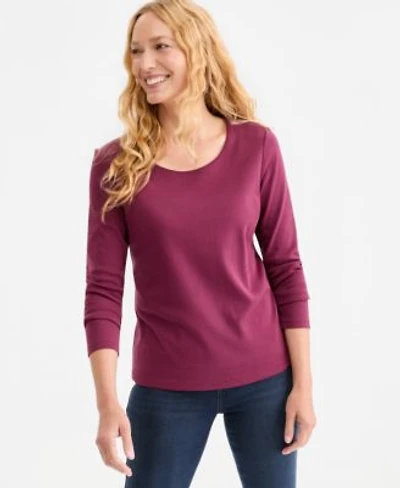 Womens Cotton Long Sleeve Scoop Neck Top Pp 4x Created For Macys