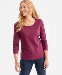 Womens Cotton Long Sleeve Scoop Neck Top Pp 4x Created For Macys