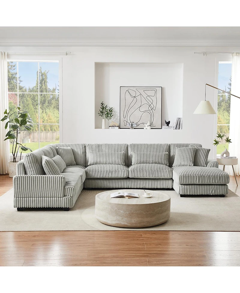 Streamdale Furniture U-Shaped Corduroy Sectional Sofa with Chaise Lounge