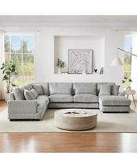 Streamdale Furniture U-Shaped Corduroy Sectional Sofa with Chaise Lounge
