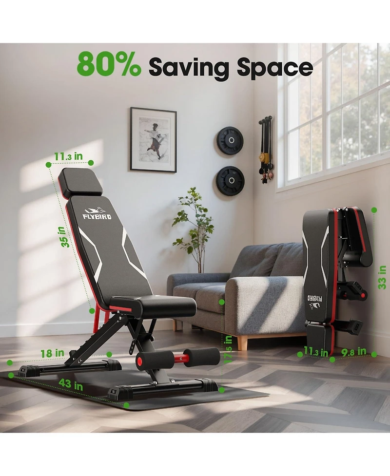 Fed Fitness WB3 Weight Bench with Headrest, 750LBS Foldable Adjustable Bench Press, Incline Decline Flat Workout Bench Fits 6'5''