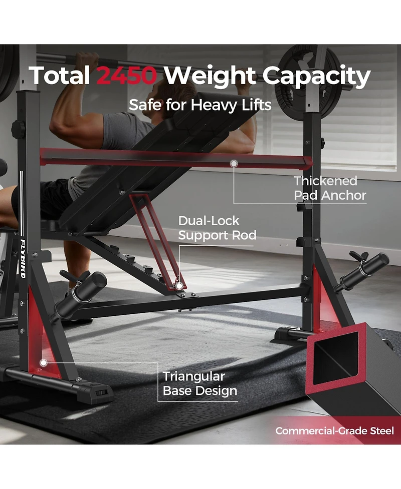 Fed Fitness Olympic Adjustable Weight Bench, 47IN Rack Width with Bench Press Rack, Multi-Functional Workout Equipment