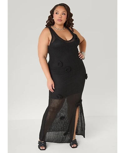 Ashley Stewart Women's Rosette Crochet Maxi Dress