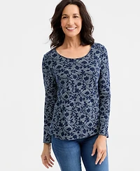 Style & Co Women's Printed Long-Sleeve Scoop-Neck Top, Macy's Exclusive