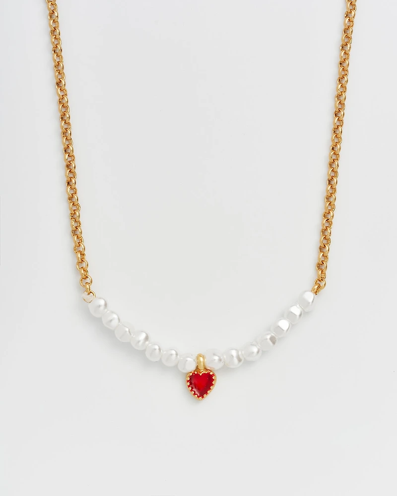 Fable England Gold Love Heart Pearl Necklace