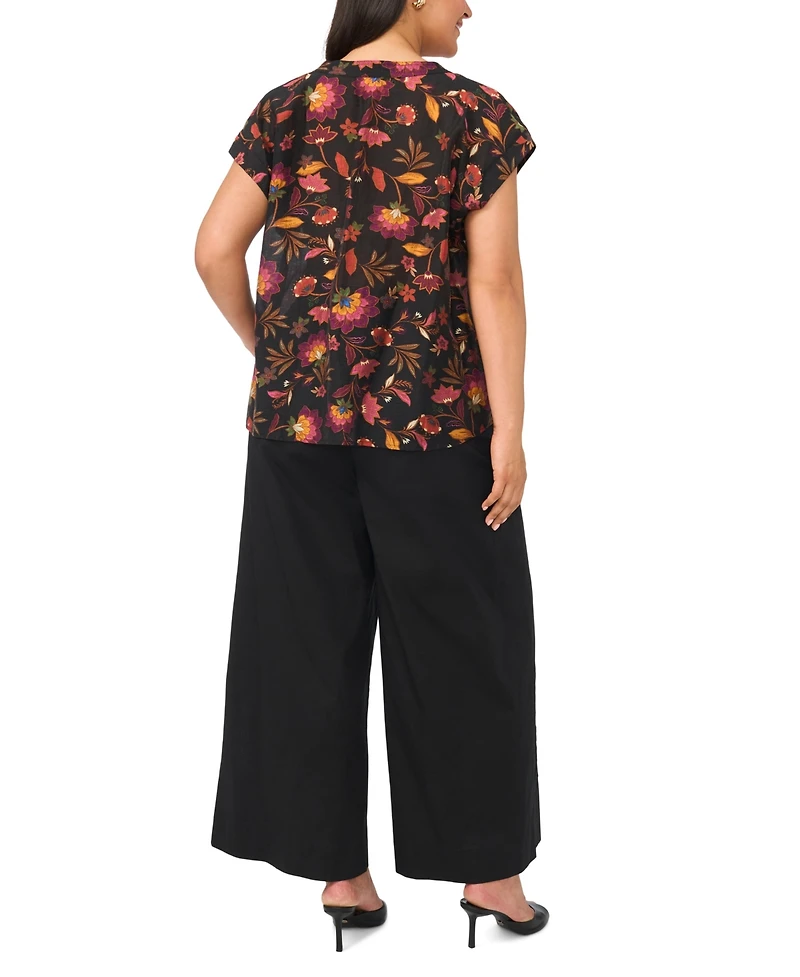 Vince Camuto Plus Printed V-Neck Short-Sleeve Blouse