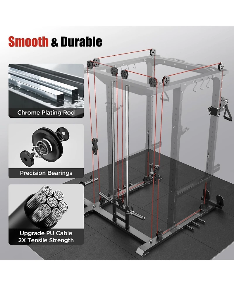 Fed Fitness 1600LBS Commercial Power Cage, Heavy-Duty Cable Crossover Squat Rack with Full Attachments, All-in-One Home Gym