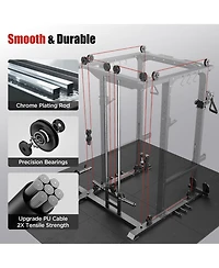 Fed Fitness 1600LBS Commercial Power Cage, Heavy-Duty Cable Crossover Squat Rack with Full Attachments, All-in-One Home Gym