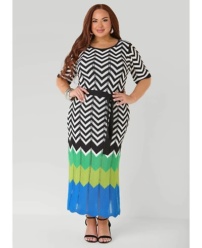 Ashley Stewart Women's Zig Zag Pointelle Maxi Dress