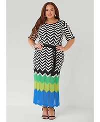 Ashley Stewart Women's Zig Zag Pointelle Maxi Dress