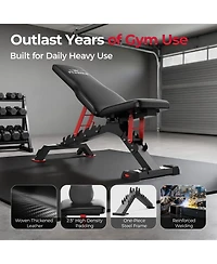 Fed Fitness 1300LBS Commercial Grade Weight Bench, Adjustable Flat Incline Workout Bench with 34'' Extra-Long Backrest and Easy-Roll Wheels
