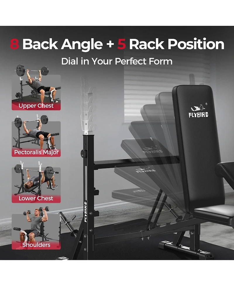 Fed Fitness Olympic Adjustable Weight Bench, 39IN Rack Width with Bench Press Rack, Leg Extension and Leg Curl, Multi-Functional Workout Equipment