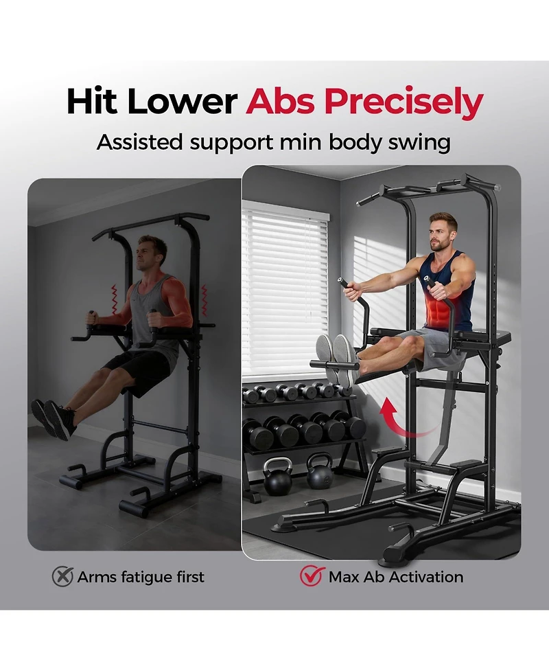 Fed Fitness 800LBS Heavy-Duty Power Tower, Multi-Grip Pull Up Dip Station with Adjustable Core Trainer, Full-Body Home Gym Strength Training Equipment