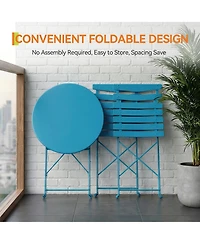 homfan 3 Piece Patio Bistro Set, Folding Table and Chairs, Outdoor Furniture Metal Structure, No Assembly Need