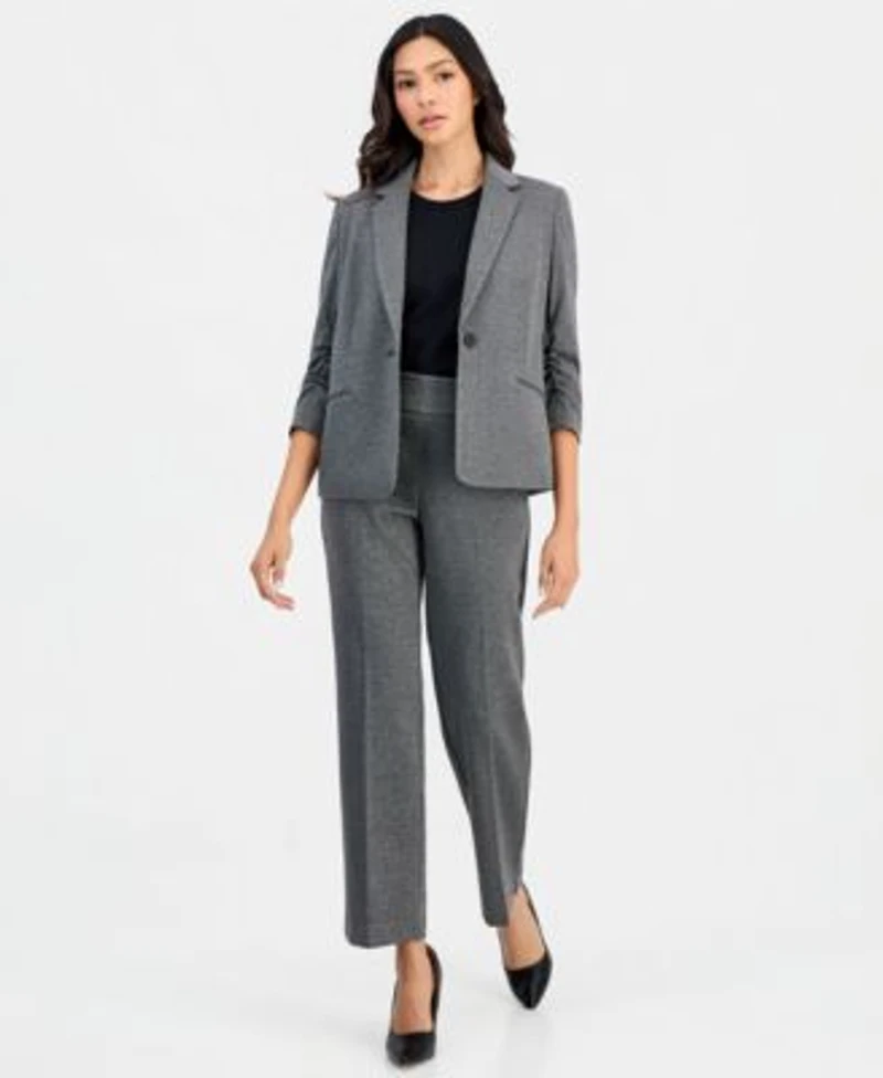 Anne Klein Essentials Petite Ponte One Button Scrunch Sleeve Jacket Nyc Compression Side Tab Pull On Pants