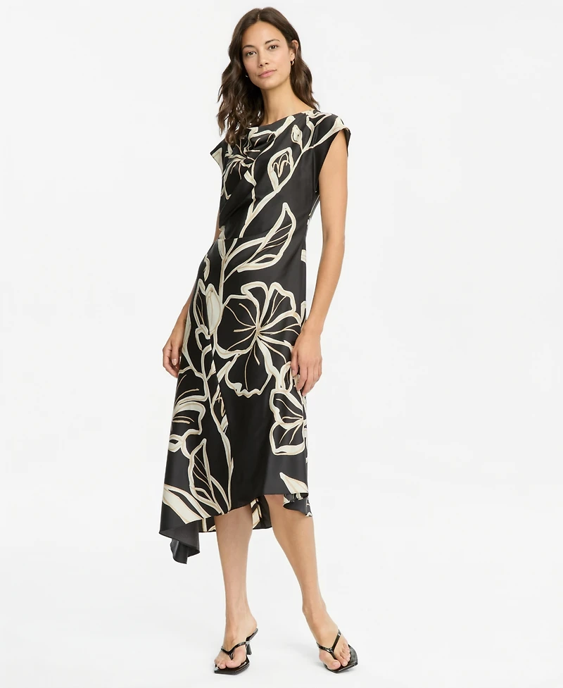 Maggy London Women's Cap-Sleeve Asymmetric-Hem Dress