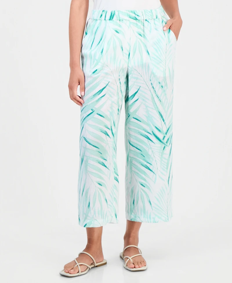 Jm Collection Women's Tropical-Print Wide-Leg Cropped Pants, Macy's Exclusive