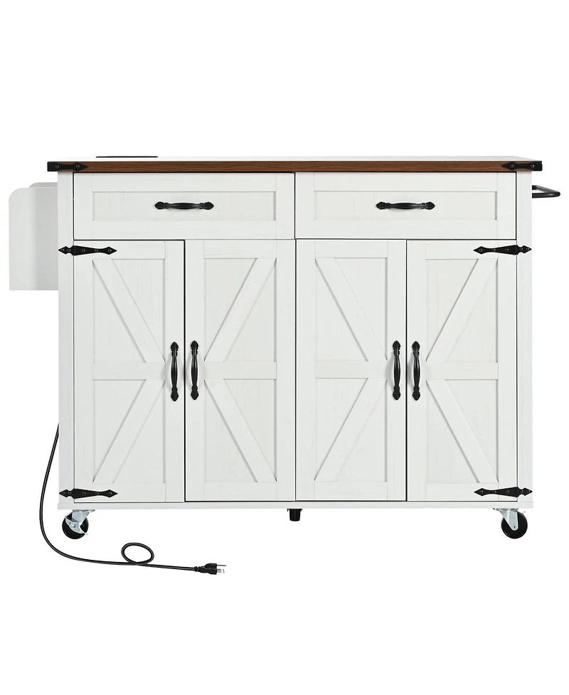 Streamdale Furniture Farmhouse Kitchen Island with Drop Leaf, Power Outlet, and Storage