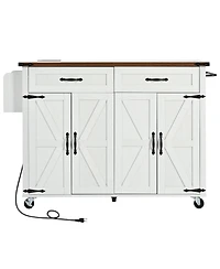 Streamdale Furniture Farmhouse Kitchen Island with Drop Leaf, Power Outlet, and Storage