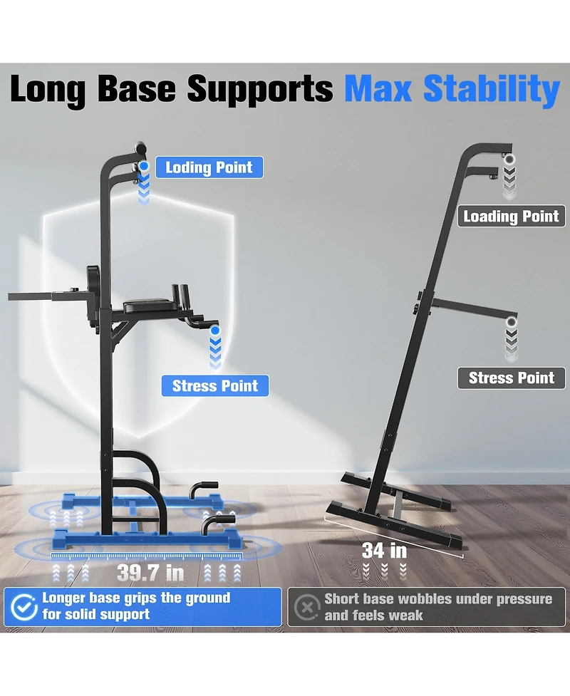 Fed Fitness 450LBS Power Tower, Adjustable Pull Up Dip Station with 39.7" Extended Base, 5-in-1 Full Body Strength Training Equipment for Home Gym