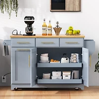 Streamdale Furniture 59.3 inch Rolling Kitchen Island with Drop Leaf, Trash Storage and Power Outlet