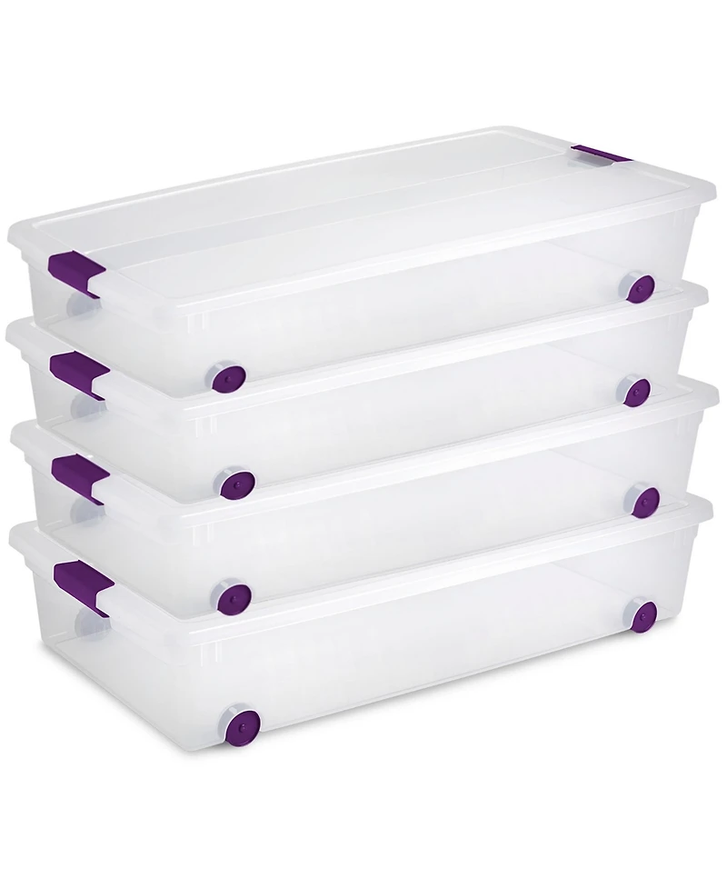 Sterilite 60 Qt ClearView Latch Wheeled Stackable Storage Box, 4 Pack