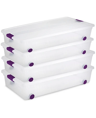 Sterilite 60 Qt ClearView Latch Wheeled Stackable Storage Box, 4 Pack