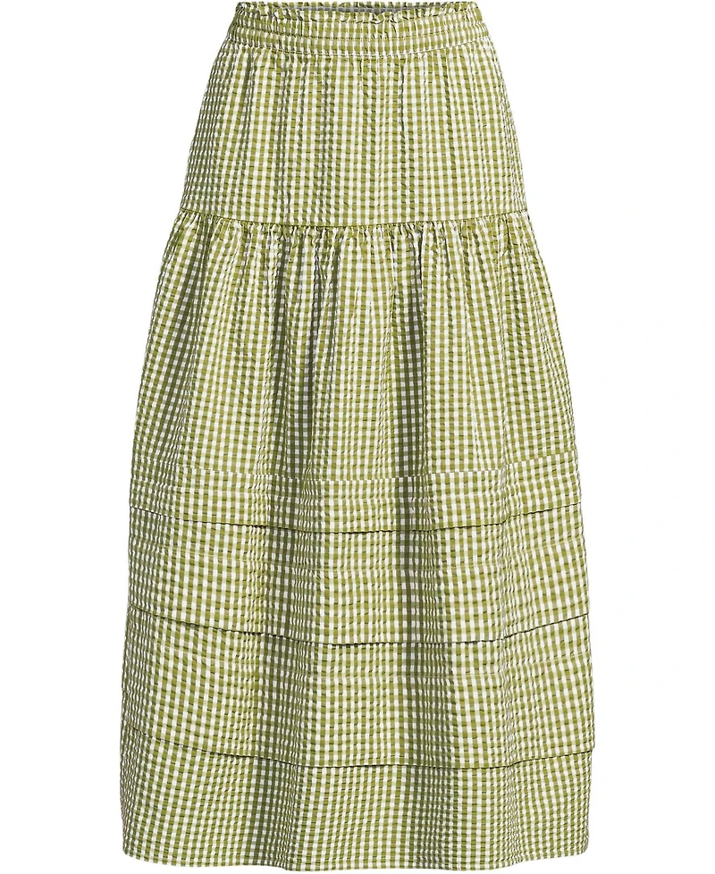 Lands' End Women's Seersucker Pull On Midi Skirt