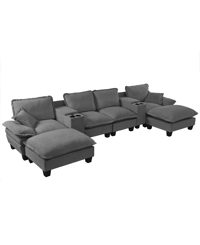 Streamdale Furniture Modular U-Shape Cloud Couch with Storage, Cup Holders, Usb and Ottomans