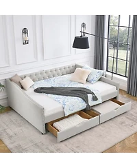 Streamdale Furniture Tufted Upholstered Queen Daybed with Drawers and Nailhead Trim