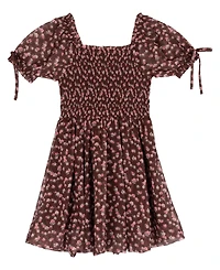 Rare Editions Girls' 7-16 Vest and Printed Puff Sleeves Smocked Dress, 2-Piece Set