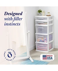 Homz Plastic 5 Drawer Medium Home Storage Cart, White Frame with Clear Drawer