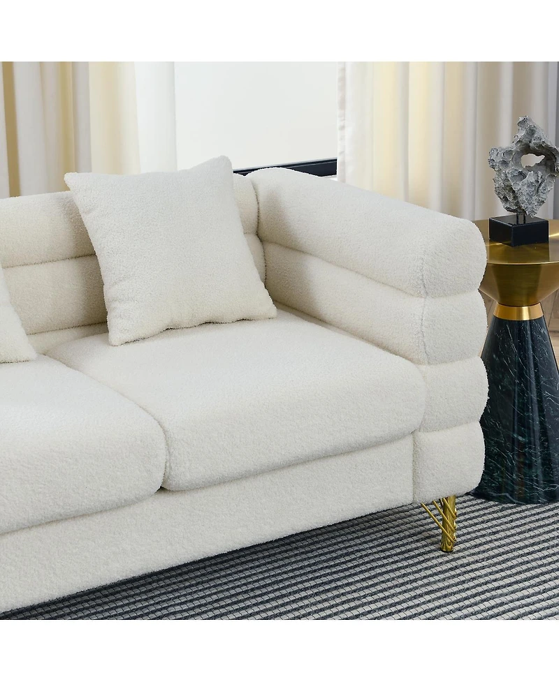 Streamdale Furniture 60" Oversized 2-Seater Teddy Fabric Sectional Sofa with 2 Pillows