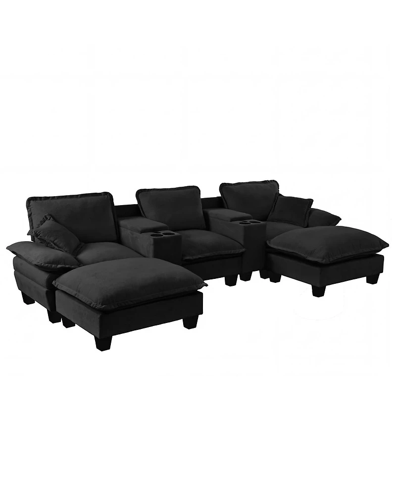 Streamdale Furniture Modular U-Shape Cloud Couch with Storage, Usb, 2 Ottomans and 2 Pillows