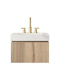 Sillysis 24 Inch Wall Mounted Bathroom Vanity with Carrara Sintered Stone Top, Ceramic Sink, Soft Close Cabinet, Pre-assembled