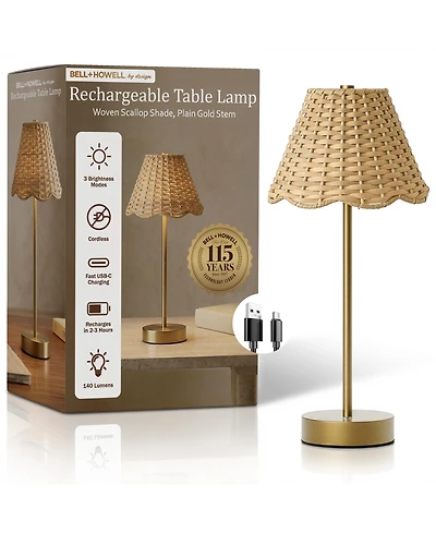 Bell + Howell Woven Scallop Shade Plain Stem Rechargeable Touch Control Led Dimmable Cordless Table Lamp