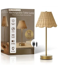 Bell + Howell Woven Scallop Shade Plain Stem Rechargeable Touch Control Led Dimmable Cordless Table Lamp
