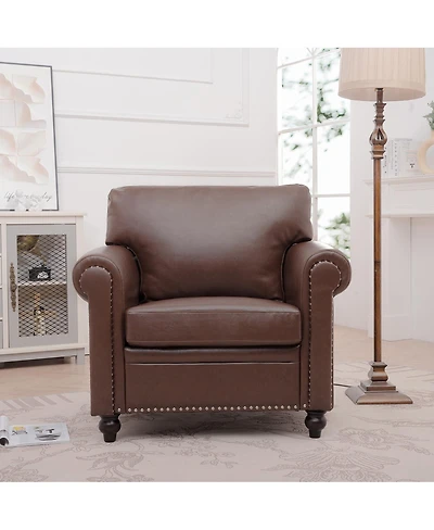 Streamdale Furniture Modern Pu Leather Accent Sofa with Birch Wood Legs and Nailhead Trim