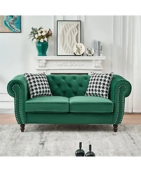 Streamdale Furniture 65" Chesterfield Velvet 2-Seater Sofa with Roll Arms and Nailhead Trim