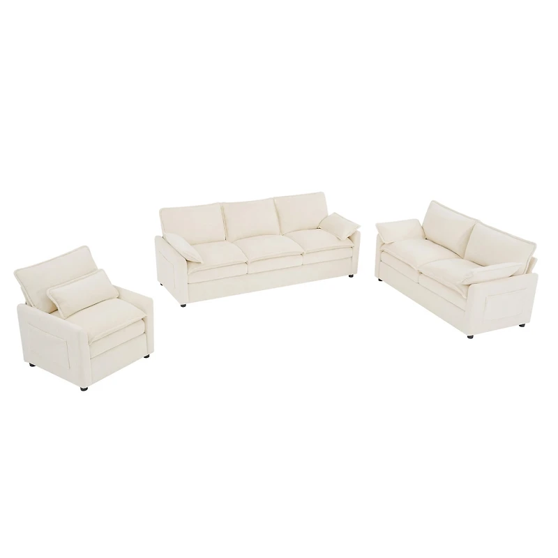 Streamdale Furniture Modern Plush Upholstered Sofa with Double-Layer Cushions and Side Pockets
