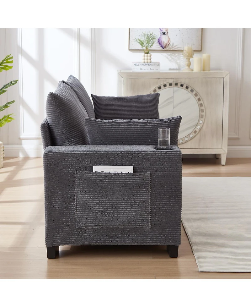 Streamdale Furniture 78" Modern Corduroy 3-Seater Sofa with Usb, Cup Holders, and Side Pocket