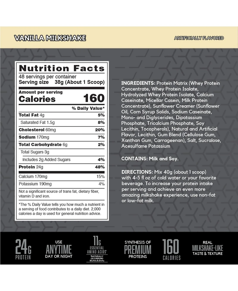 Glanbia: Bsn 6 Edge Protein Powder,With Hydrolyzed Whey, Micellar Casein, Milk Protein Isolate, Low Sugar, 24g Protein, Vanilla Milkshake, 48 Servings