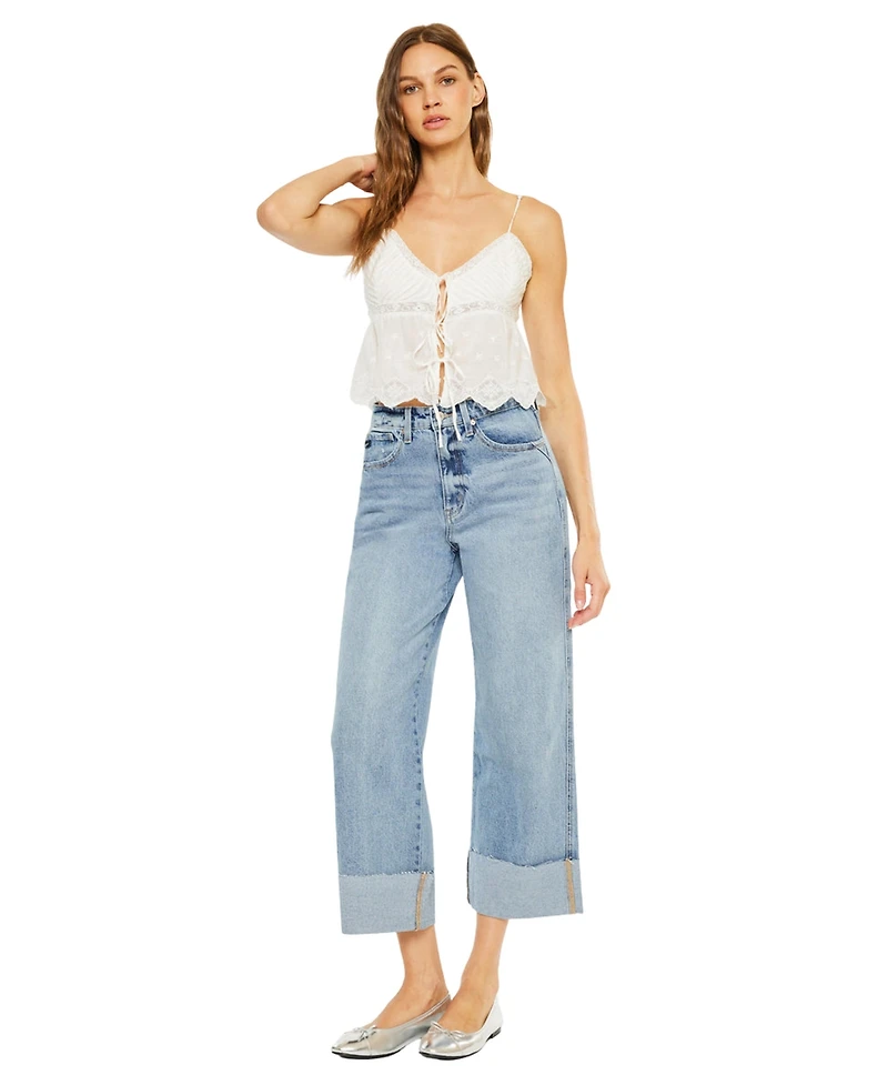 KanCan Women's Alfie 90's Cropped Wide Leg Jeans