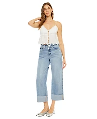 KanCan Women's Alfie 90's Cropped Wide Leg Jeans