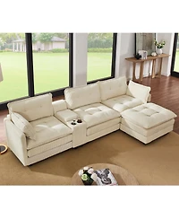 Streamdale Furniture 119" L-Shaped Corduroy Modular Sectional Sofa with Ottoman and Console